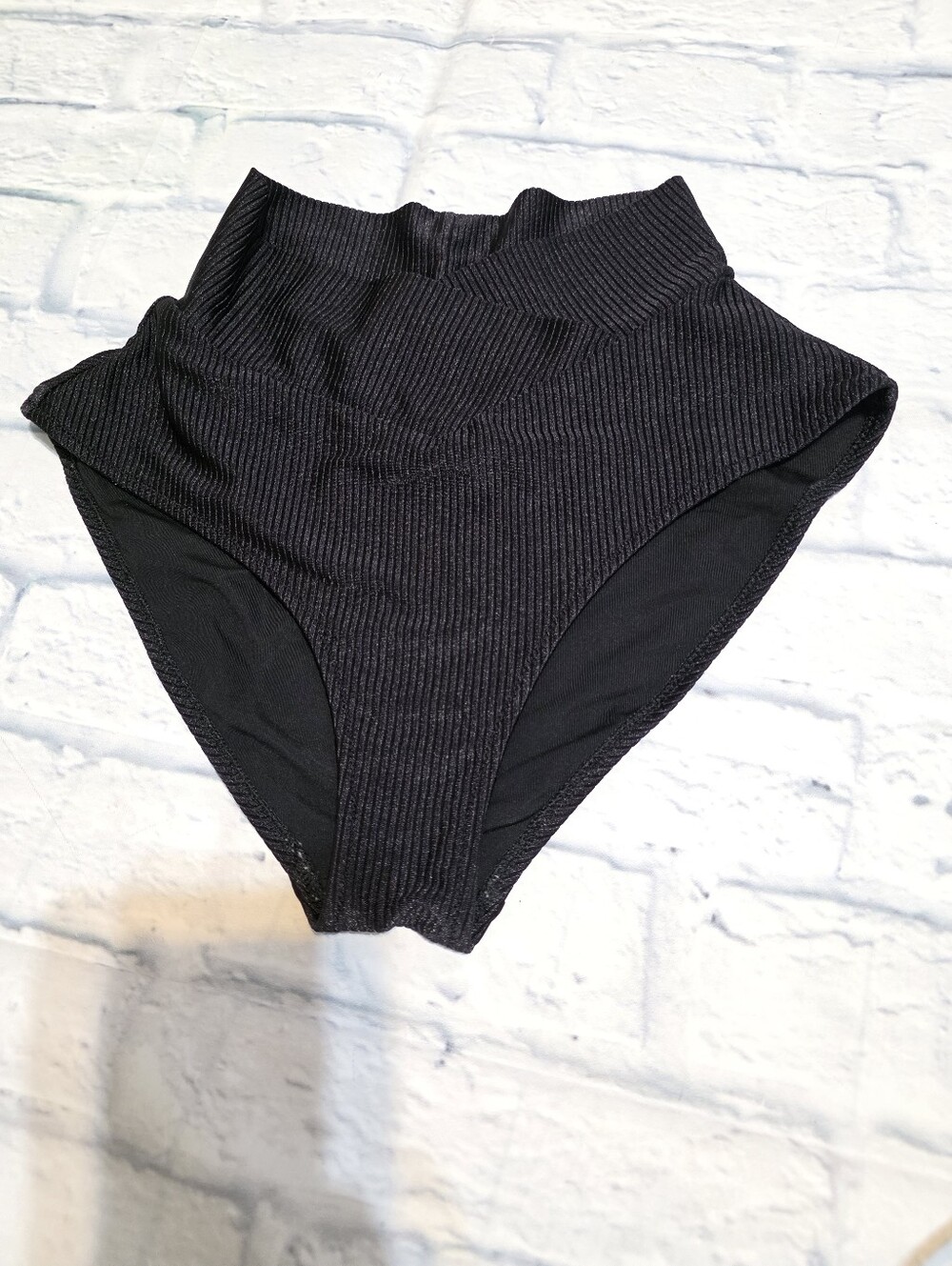 aerie Black High-Rise Ribbed Bikini Bottoms